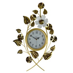 33X22 GOLD & WHT FLORAL WALL CLOCK