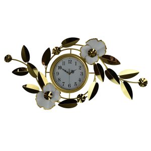 40X19 GOLD & WHT FLORAL WALL CLOCK