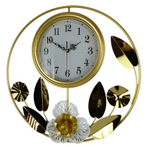 20" ROUND GOLD & WHT FLORAL WALL CLOCK
