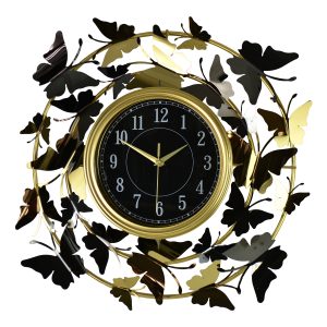 22" ROUND GOLD & CHROME BUTTERFLY WALL CLOCK