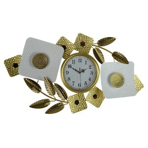 37X21 WHT & GOLD FLORAL WALL CLOCK