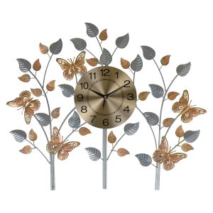 27X23 WALL CLOCK W/ BUTTERFLIES & LEAVES
