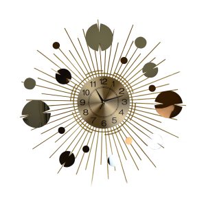 27" ROUND GOLD CLOCK W/ COPPER & SILVER CIRCLES