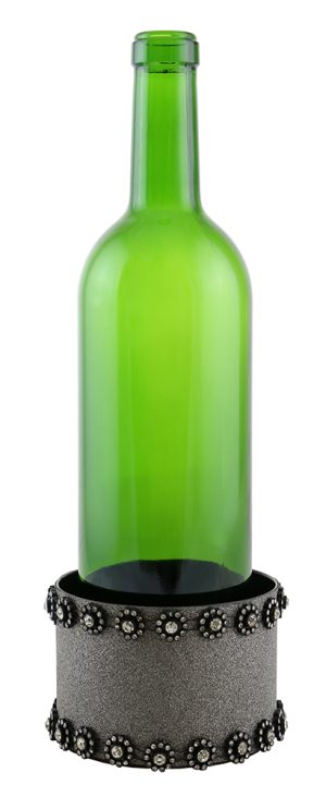 DECORATED WINE COASTER, SILVER WITH BLACK BEADS