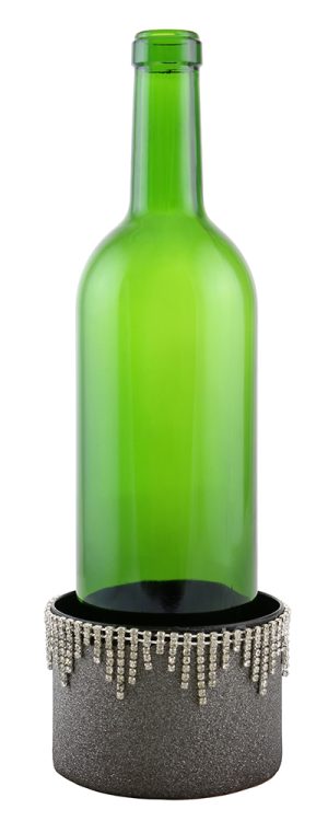 DECORATED WINE COASTER, SILVER WITH CRYSTAL STRANDS