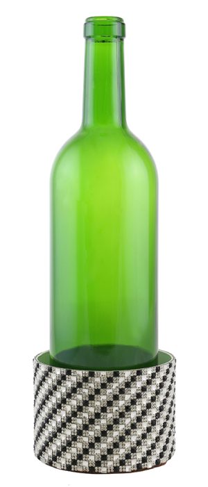 DECORATED WINE COASTER, CHECKERED SILVER & BLACK