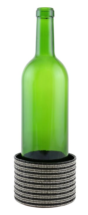 DECORATED WINE COASTER, GOLD & BLACK CRYSTAL STRIPS