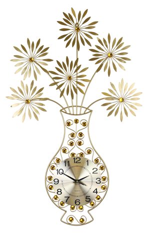 37X24 GOLD VASE & FLWR WALL CLOCK