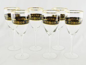 6-PC SET OF 9" WINE, BLACK & GOLD
