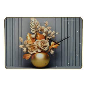 23.5X15.5 WALL CLOCK, BEIGE FLOWERS IN GOLD VASE