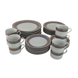 40-PC DINNERWARE SET, GOLD & BLUE DECORATION