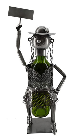 BOTTLE HOLDER, LADY W/ SIGN