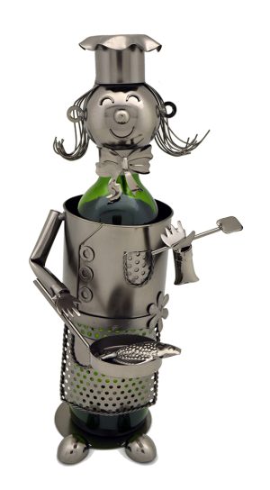 BOTTLE HOLDER, LADY CHEF W/ PAN