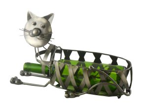 Metal Wine Bottle Holder, Laying Down Cat