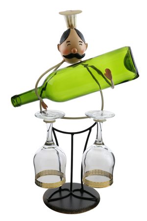 19" CHEF HOLDING BOTTLE & GLASSES