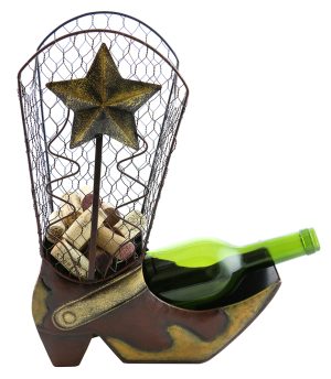 14X10 COWBOY BOOT BOTTLE & CORK HOLDER