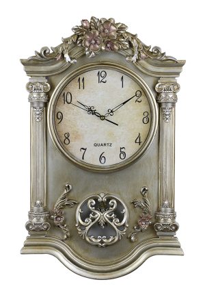 25X15 GLD/SLV WALL CLOCK W/ PENDULUM