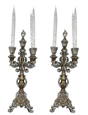 PAIR OF 21" SLVR COLOR CNDL HLDRS