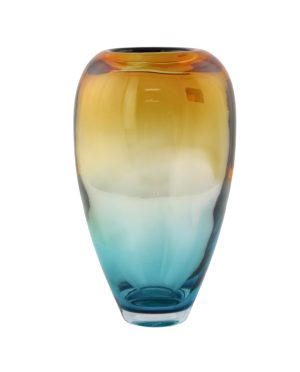 11" BLUE & AMBER VASE