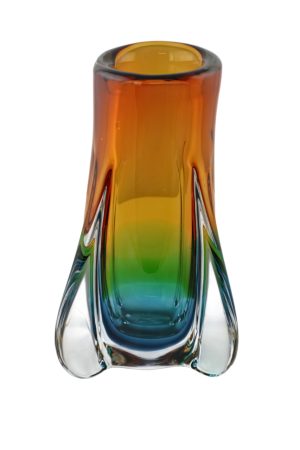 11" SQUARE SHAPED BLUE & AMBER VASE