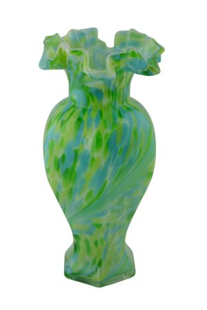 14" LIGHT BLUE & GREEN VASE
