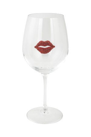 STEMMED WINE GLASS, RED LIPS