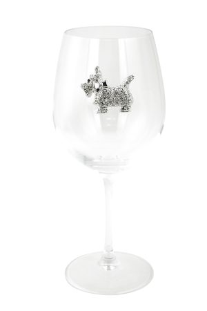 STEMMED WINE GLASS, TERRIER DOG