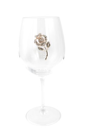 STEMMED WINE GLASS, GOLD ROSE