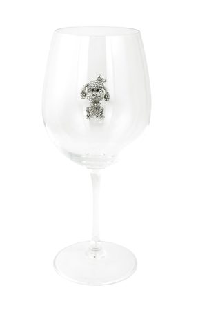 STEMMED WINE GLASS, SMALL DOG W/ BOW