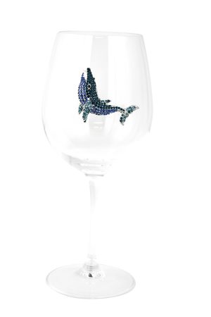 STEMMED WINE GLASS, BLUE DOLPHIN