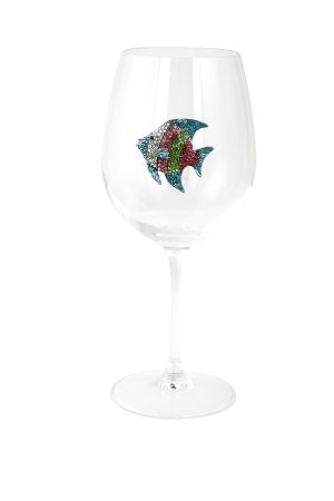 STEMMED WINE GLASS, MULTICOLOR FISH