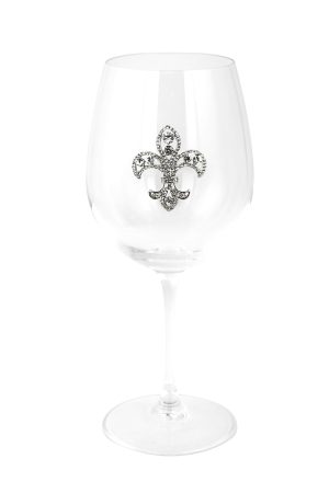 STEMMED WINE GLASS, FLEUR DE LIS