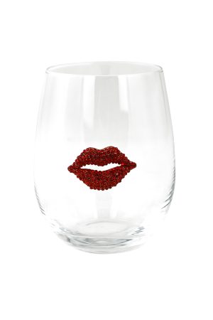 STEMLESS WINE GLASS, RED LIPS