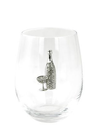 STEMLESS WINE GLASS, WINE BOTTLE & GLASS