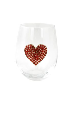 STEMLESS WINE GLASS, RED HEART