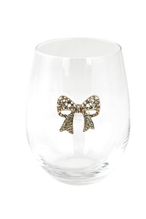 STEMLESS WINE GLASS, GOLD BOW