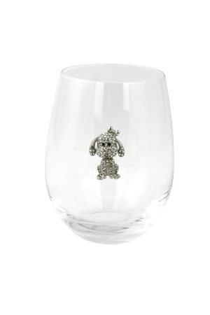 STEMLESS WINE GLASS, SMALL DOG W/ BOW