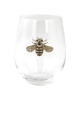 STEMLESS WINE GLASS, GOLD BEE