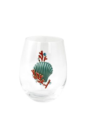 STEMLESS WINE GLASS, SEA SHELL & CORAL