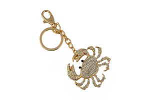 KEYCHAIN, GOLD & CRYSTAL CRAB