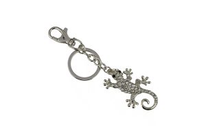 KEYCHAIN, SILVER & CRYSTAL GECCO