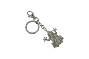 KEYCHAIN, SILVER & CRYSTAL FROG
