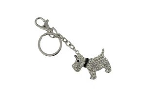 KEYCHAIN, SILVER & CRYSTAL DOG