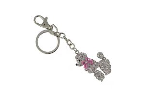 KEYCHAIN, SILVER & PINK DOG