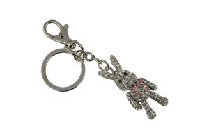 KEYCHAIN, SILVER & PINK RABBIT