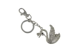 KEYCHAIN, SILVER & CRYSTAL SWAN