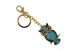 KEYCHAIN, BLUE & GREEN OWL