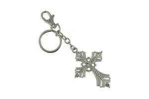 KEYCHAIN, SILVER & CRYSTAL CROSS