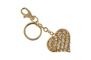 KEYCHAIN, GOLD & CRYSTAL HEART
