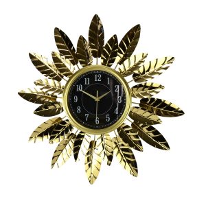 26" ROUND GOLD LEAVES WALL CLOCK